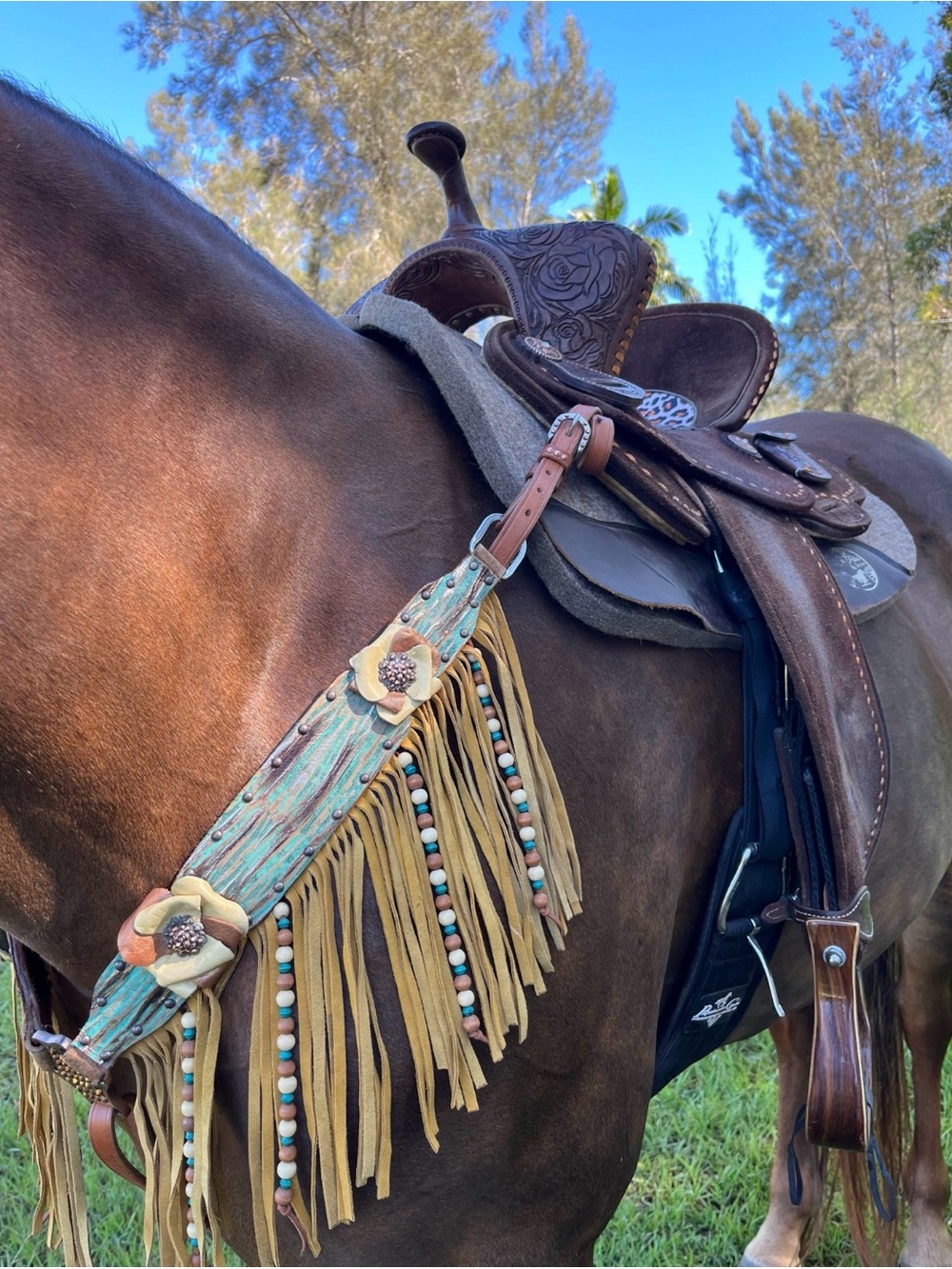 Barrel Racing Western Fringe Leather Tack Set !!! - Picture 2 of 5